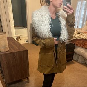 Faux Fur Collar Corduroy Coat